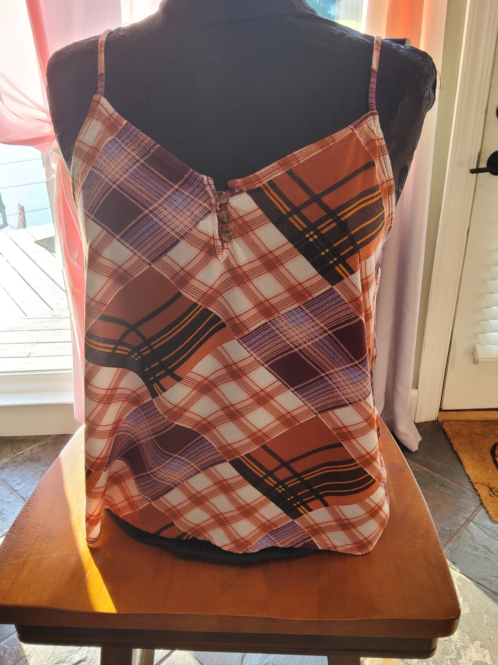 Plaid Spaghetti Strap Cami in Rust and White